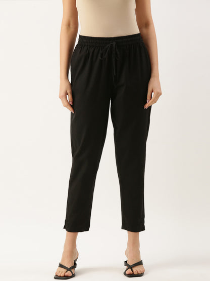 Black Cotflex Solid Pencil Pant