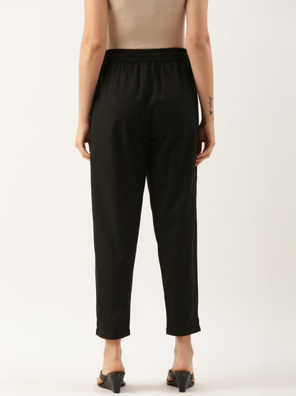 Black Cotflex Solid Pencil Pant