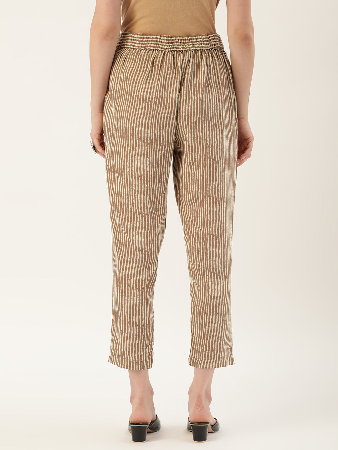 Beige Striped Slim Fit Pencil Pant