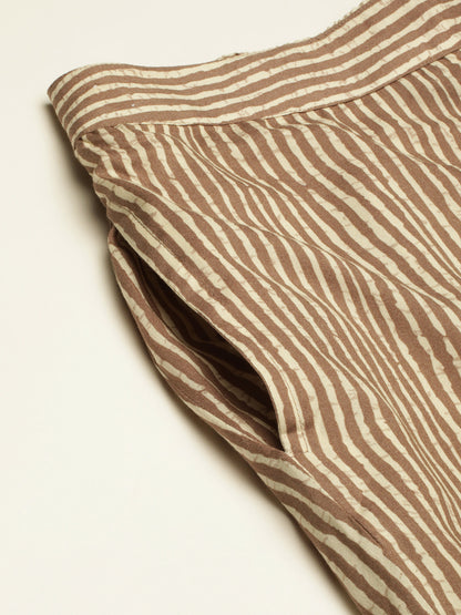 Beige Striped Slim Fit Pencil Pant