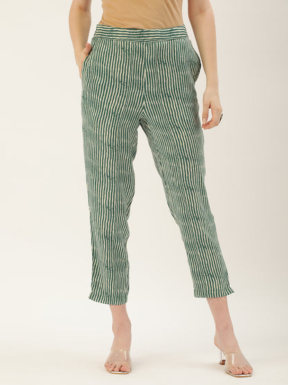 Green Striped Slim Fit Pencil Pant