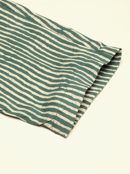 Green Striped Slim Fit Pencil Pant