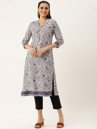 Floral Printed Mandarin Collar Kurta