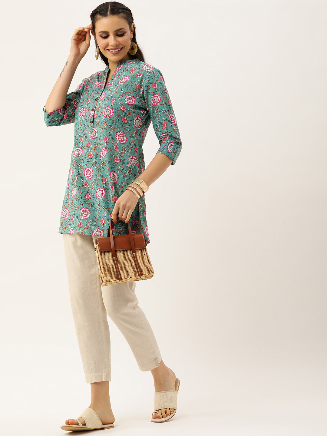 Blue Floral Printed Tunic