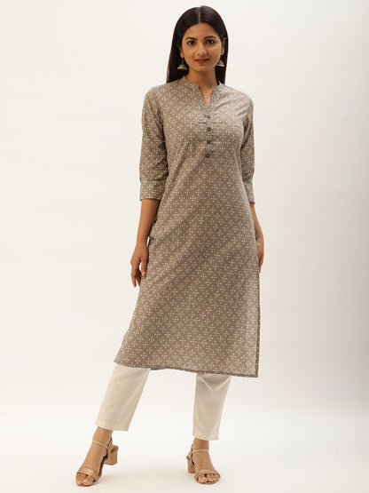 Grey Printed Straight  Kurta