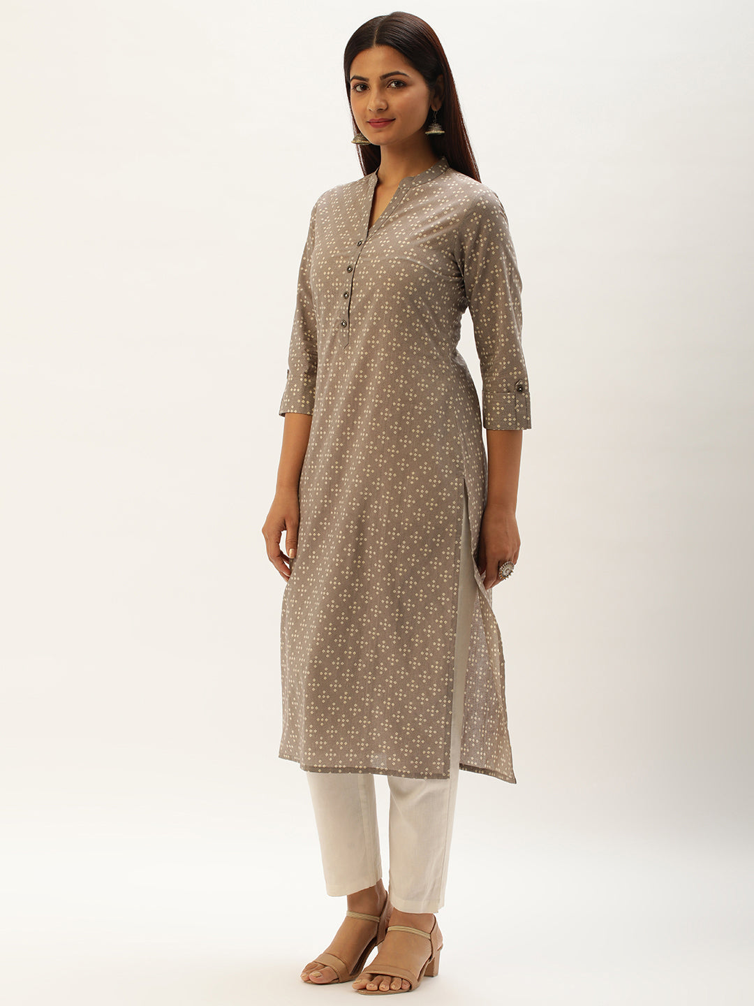 Grey Printed Straight  Kurta