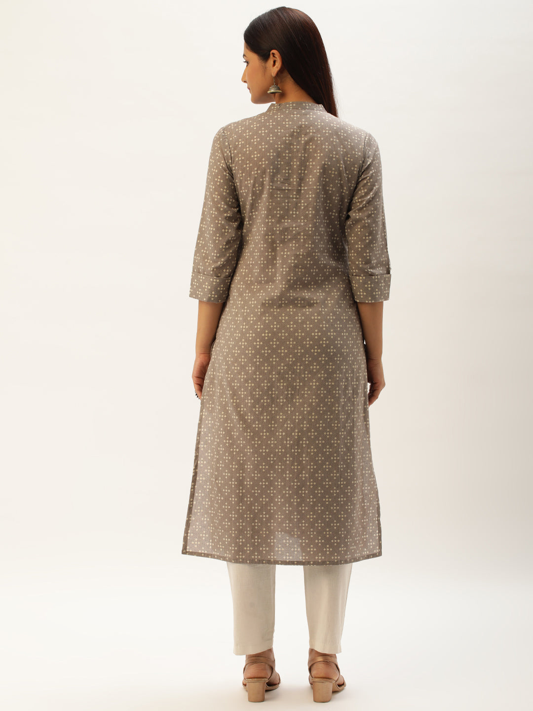 Grey Printed Straight  Kurta