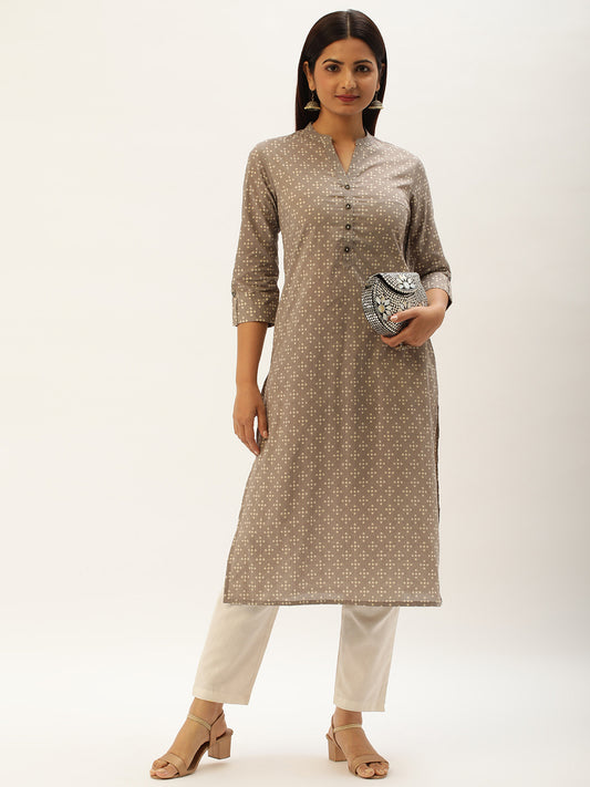 Grey Printed Straight  Kurta