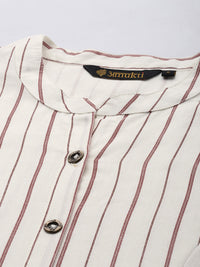 White & Red Striped A-Line Kurta with a pocket 