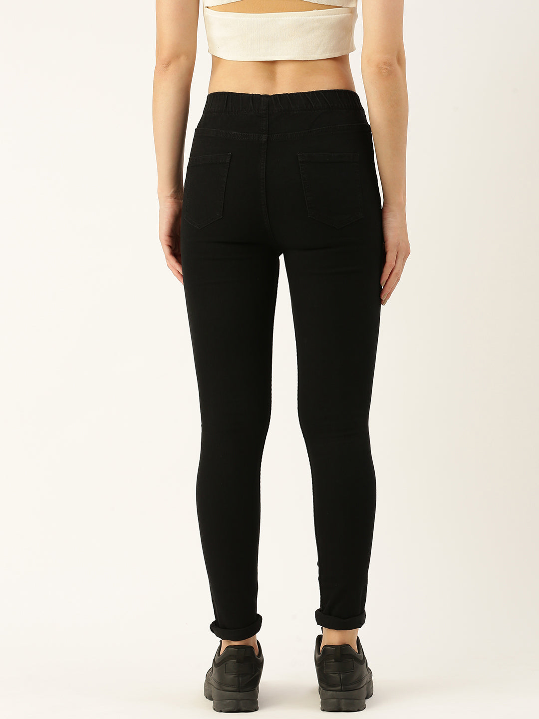 Black Solid Slim Fit Ankle Length Jeggings