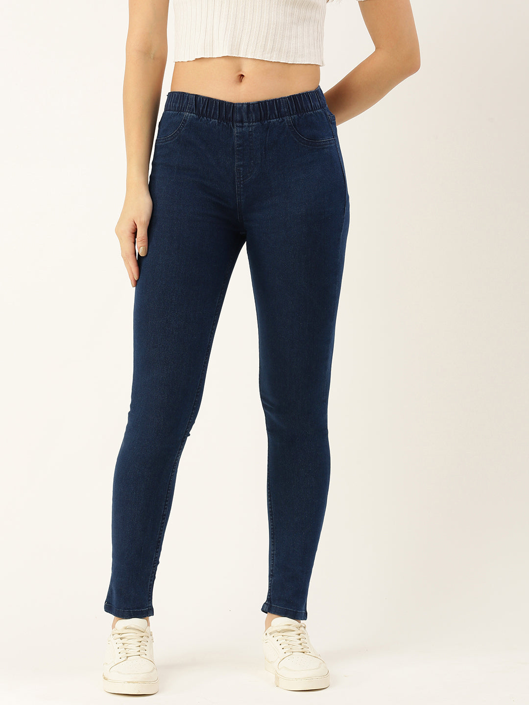 Dark Blue Solid Slim Fit Ankle Length Jeggings