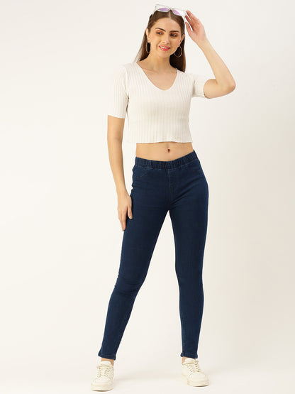 Dark Blue Solid Slim Fit Ankle Length Jeggings