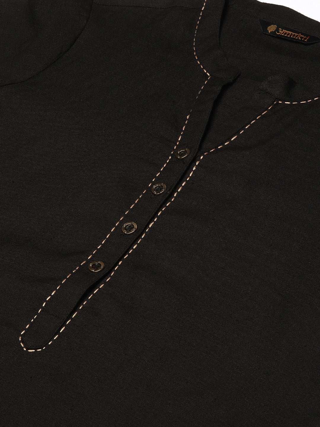 Black Embroidery Straight Cut Kurta with a pocket