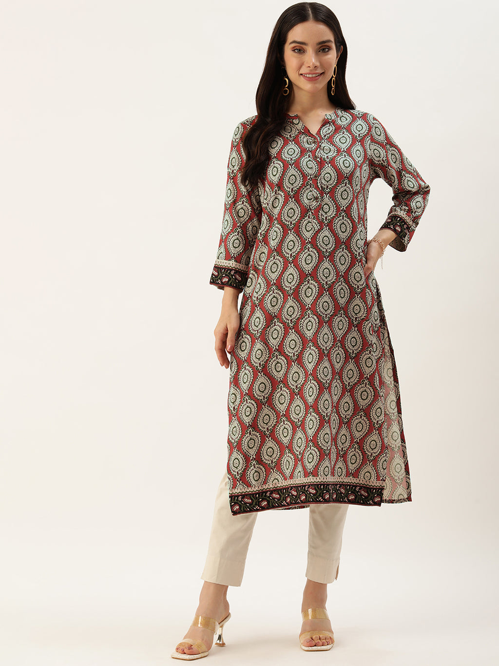 Red Ethnic Motifs Printed Straight Kurta – Amukti - The Women's Ethnic ...