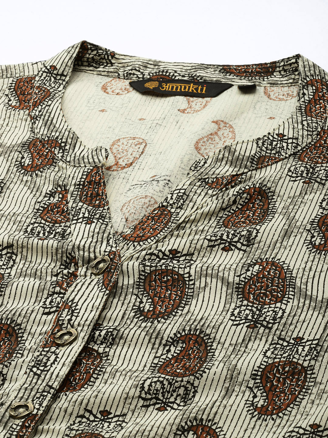 Beige Paisley Printed Straight Kurta with a pocket 