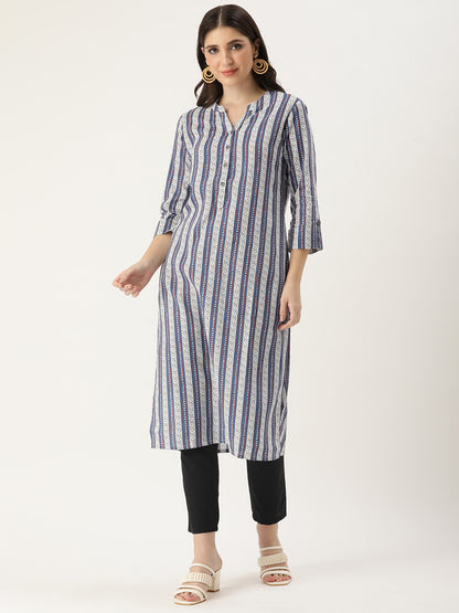 Blue & White Striped Straight Cut Kurta