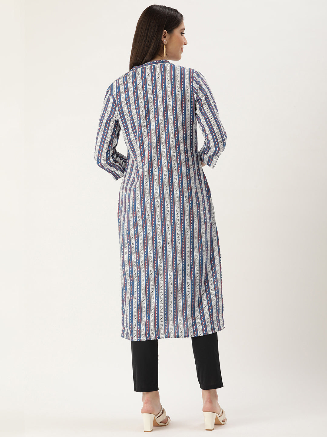 Blue & White Striped Straight Cut Kurta