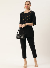 Black Floral Embroidered Tunic
