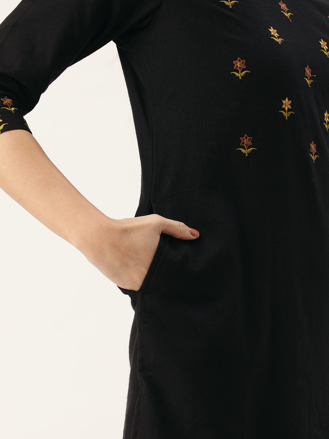 Black Floral Embroidered Tunic
