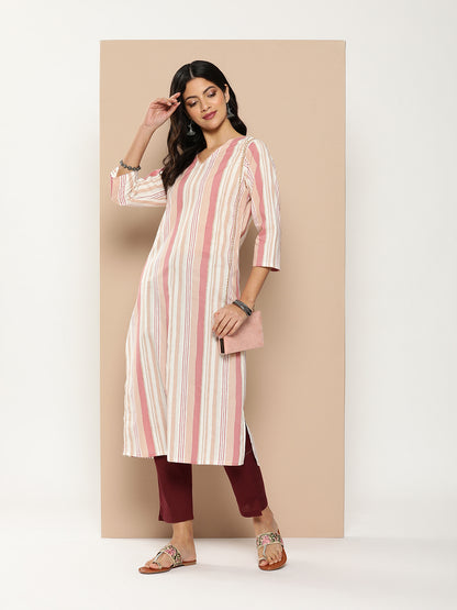 Pink Striped Kurta