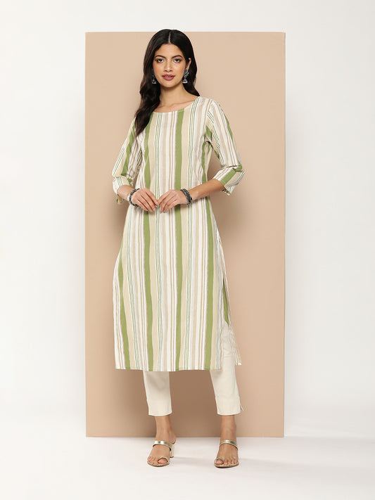 Green Striped Kurta