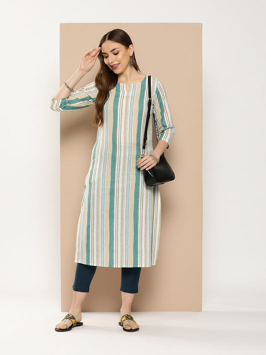 Beige Striped Kurta