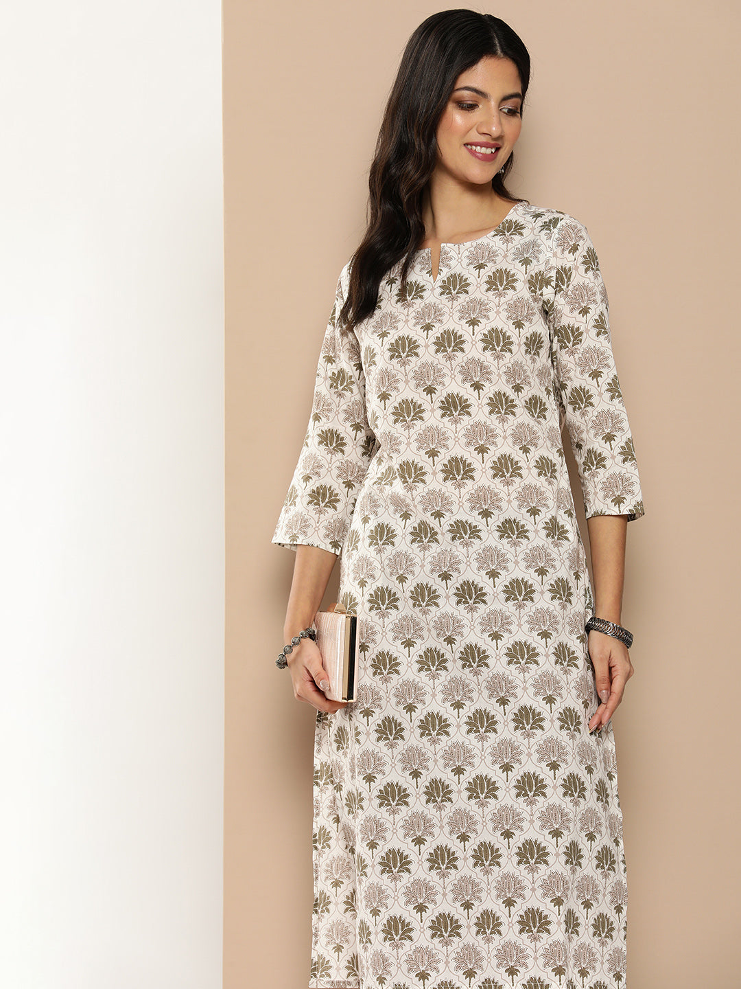 White Floral Printed Kurta