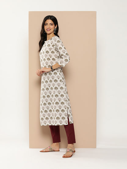 White Floral Printed Kurta