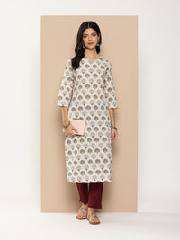 White Floral Printed Kurta