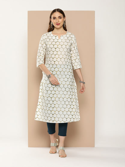 White Geometric Printed Kurta