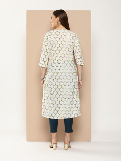 White Geometric Printed Kurta