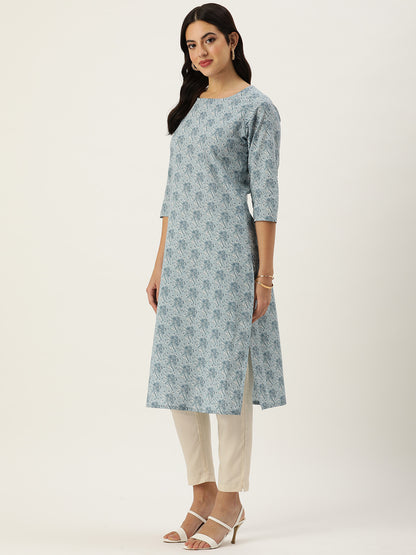 Blue Floral Printed Kurta