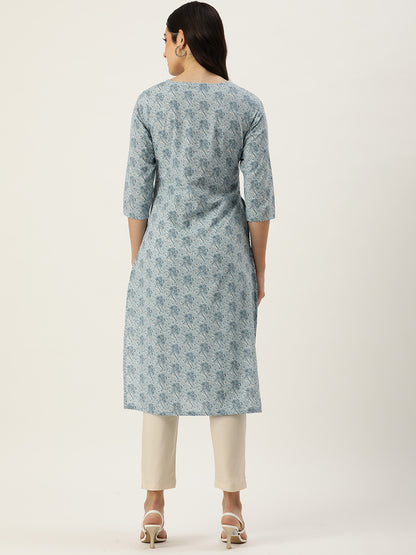 Blue Floral Printed Kurta