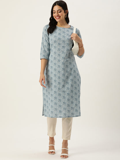 Blue Floral Printed Kurta