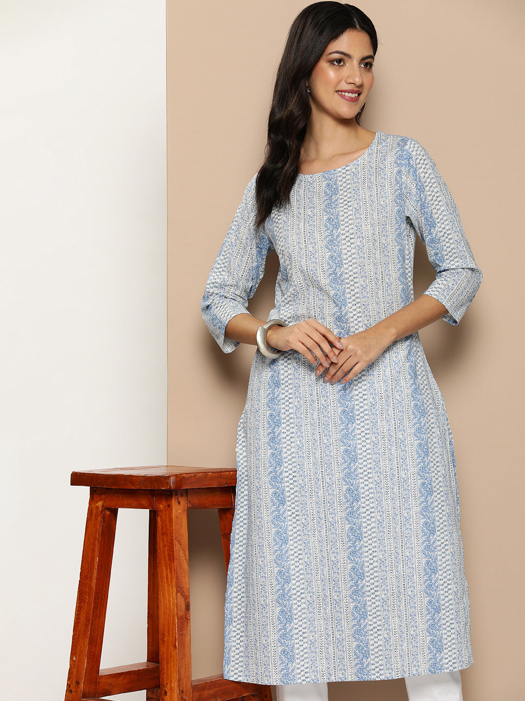 Blue Floral Printed Kurta