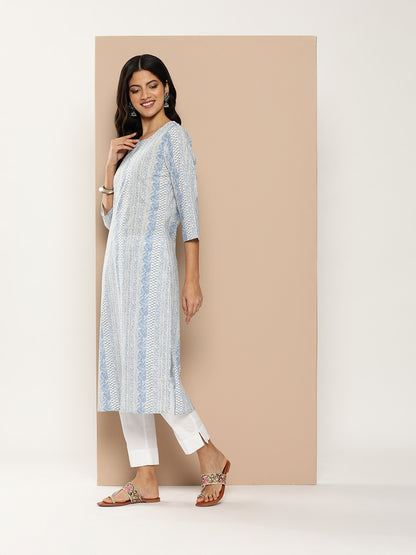 Blue Floral Printed Kurta