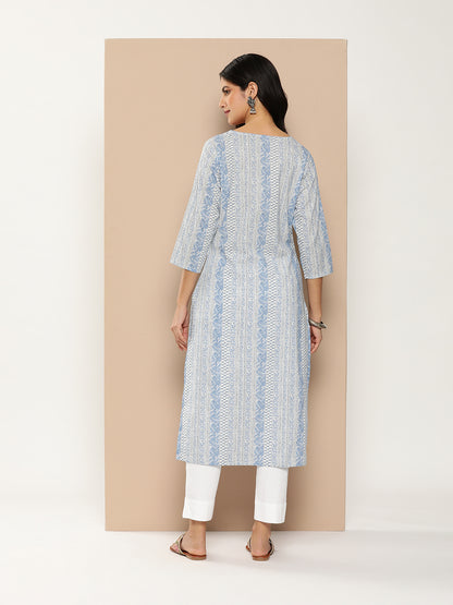 Blue Floral Printed Kurta