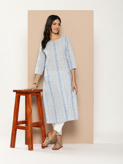 Blue Floral Printed Kurta