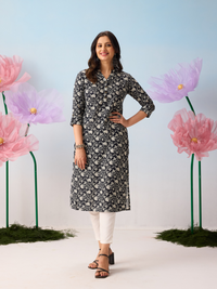 Black & White Floral Printed Kurta