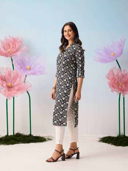 Black & White Floral Printed Kurta