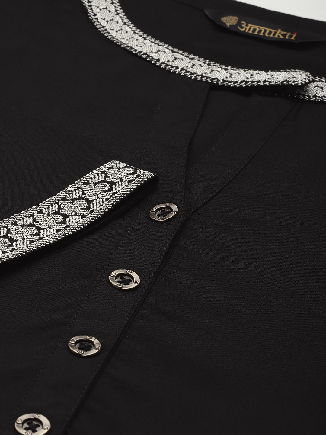 Black Woven Design Keyhole Neck Kurta with a  pocket