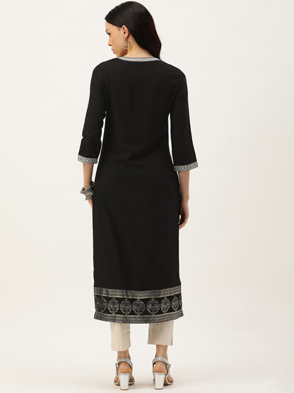 Black Woven Design Keyhole Neck Kurta with a  pocket