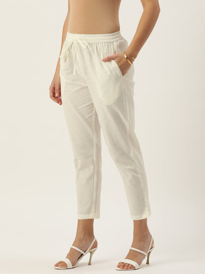 White Solid Pencil Pant