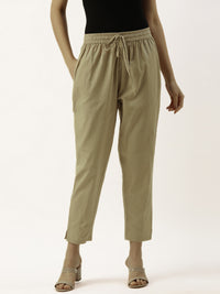 Beige Cotflex Solid Pencil Pant