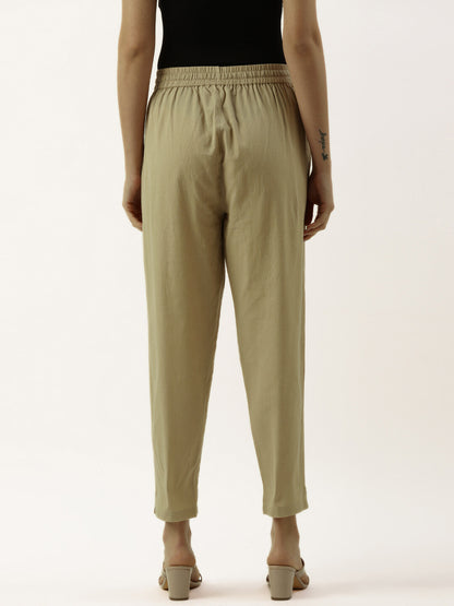 Beige Cotflex Solid Pencil Pant