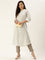 Ivory Ethnic Motifs Printed Mandarin Collar Roll-Up Sleeves Kurta with a pocket 