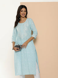 Blue Floral Embroidered Sequined Kurta