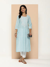 Blue Floral Embroidered Sequined Kurta