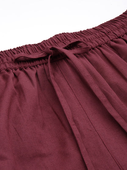 Maroon Solid Pleated Cigarette Trousers