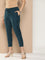 Blue Solid Pleated Cigarette Trousers